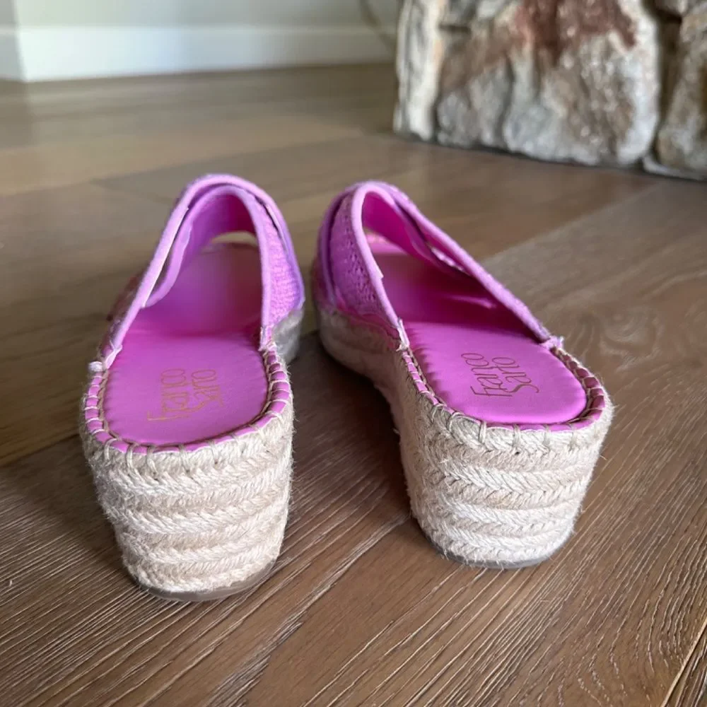 Franco Sarto Pacifica Espadrille Slide Sandal Pink Raffia Platform 10